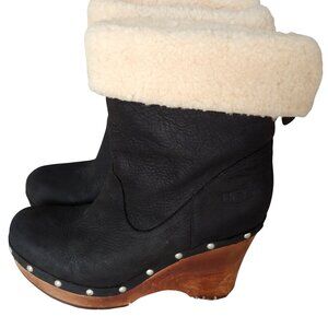 UGG Carnegie Cuffed Shearling Clog Boots Wood Heel Cuff Up Or Down 9 Studded